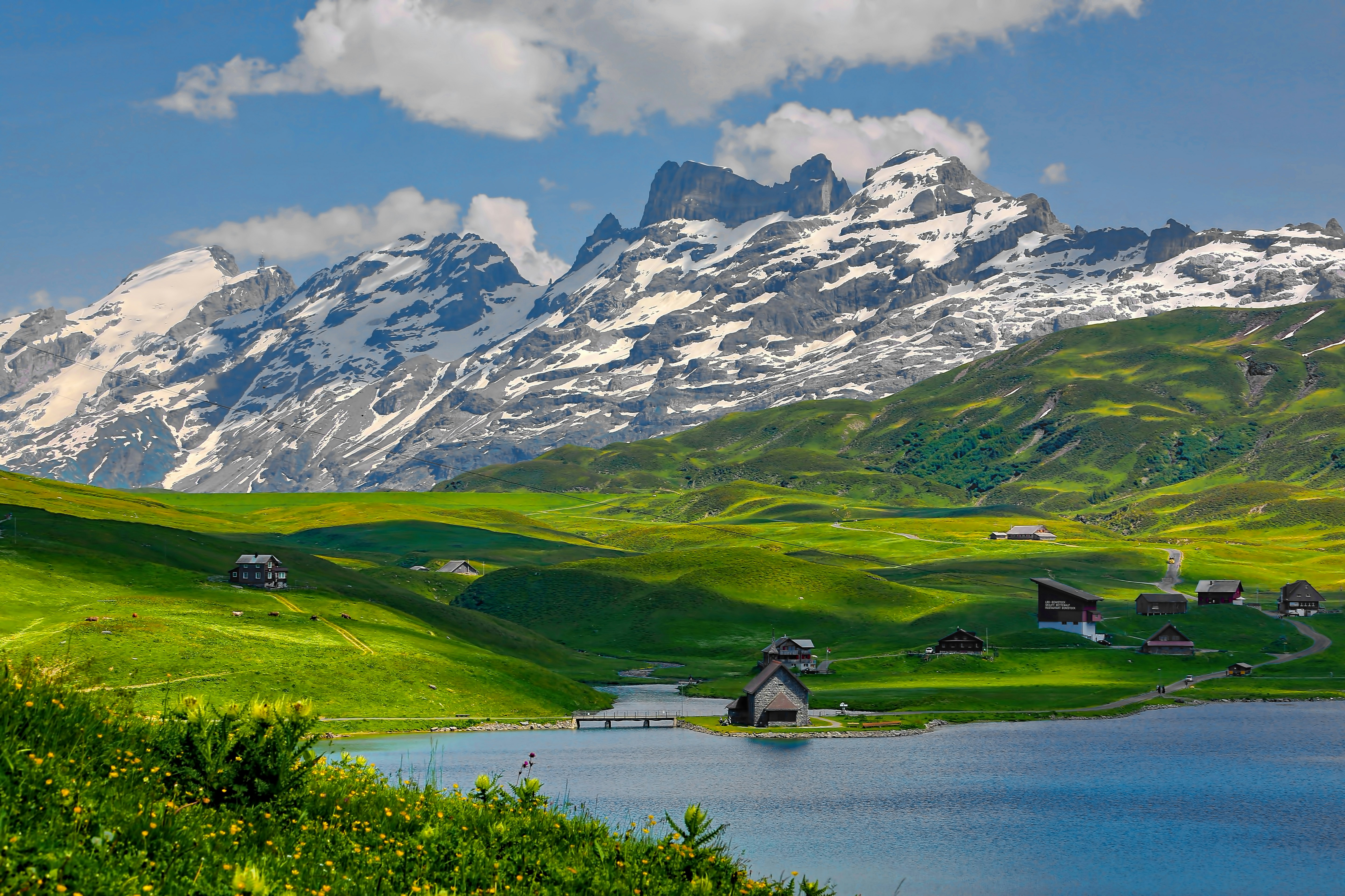 Snowy Swiss Alps and a mountain village in Switzerland
